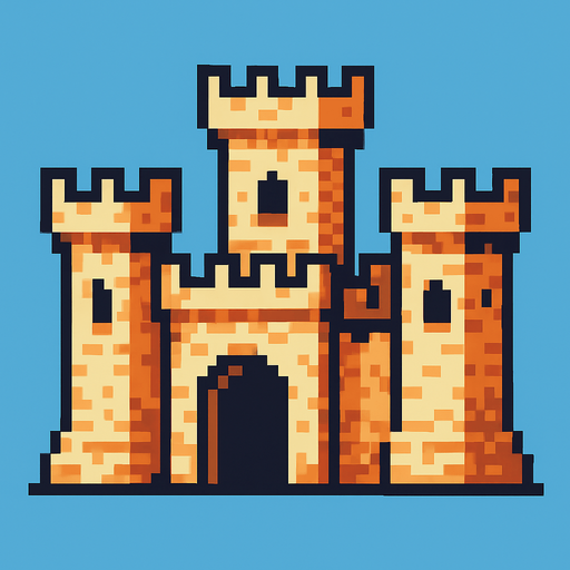 orta çağ kale  pixel art.
In-Game asset.  2d.  High contrast.  No shadows