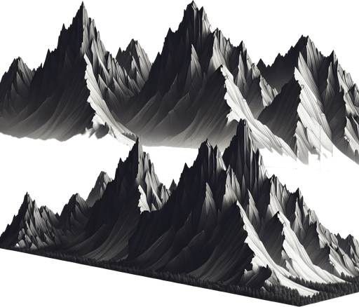 Mountain.
Single Game Texture.  In-Game asset.  2d.  Blank background.  High contrast.  No shadows