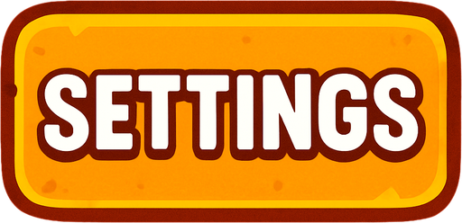 settings button for video game have a text.
In-Game asset.  2d.  High contrast.  No shadows