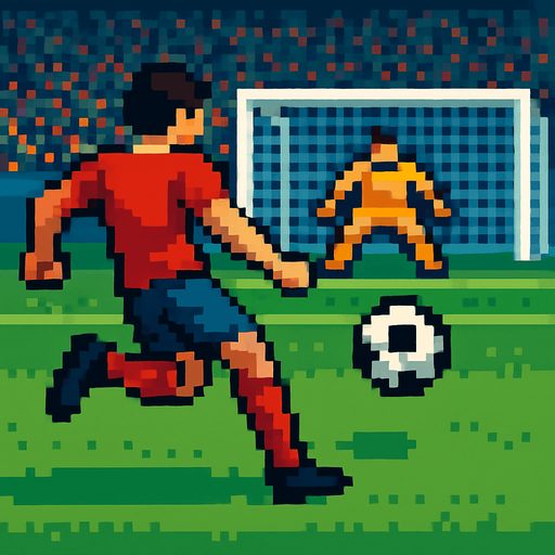 pixelart football shoot scene cinematic.
In-Game asset.  2d.  High contrast.  No shadows