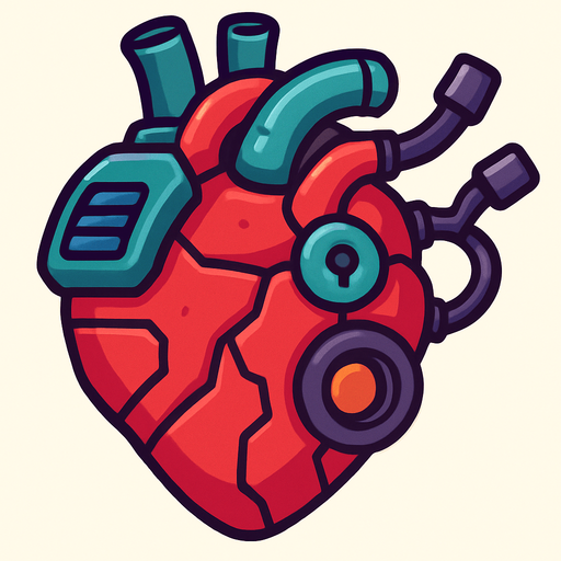 a robotic heart.
In-Game asset.  2d.  High contrast.  No shadows
