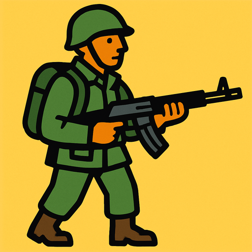 one-gun soldier.
In-Game asset.  2d.  High contrast.  No shadows