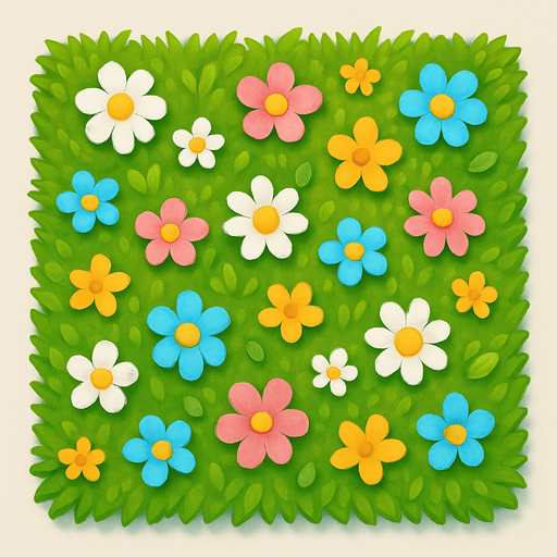 Cuadrado de cesped con flores visto desde arriba.
In-Game asset.  No shadows