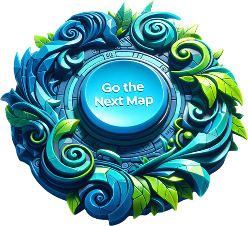 blue and green button with "GO TO THE NEXT MAP" text..
Single Game Texture. In-Game asset. 2d. Blank background. High contrast. No shadows.