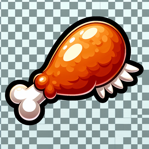 A chicken wing with transparent background..
Single Game Texture. In-Game asset. 2d. Blank background. High contrast. No shadows.