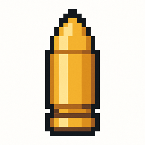 Bullet facing down and top Down 2d pixilated.
In-Game asset.  2d.  High contrast.  No shadows