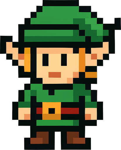 pixel elf.
In-Game asset.  2d.  High contrast.  No shadows