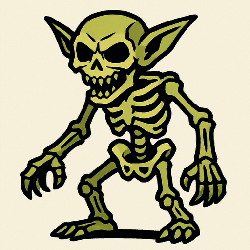 kemikli iskelet goblin.
In-Game asset.  2d.  High contrast.  No shadows
