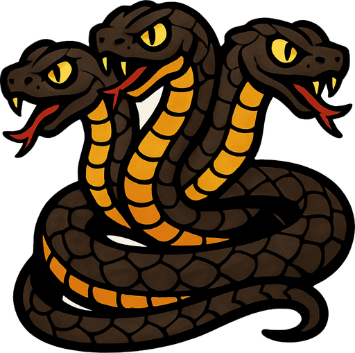 3 başı olan koyu renkli pullu bir yılan.
In-Game asset.  2d.  High contrast.  No shadows