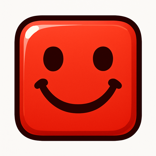 Can you draw a smiling face with rounded edges, square red and shiny effect?.
In-Game asset.  2d.  High contrast.  No shadows