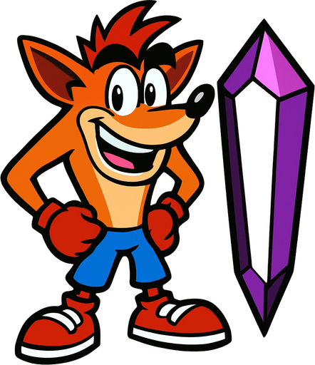 Crash bandicoot,crystal,purple,pink.
In-Game asset.  2d.  High contrast.  No shadows