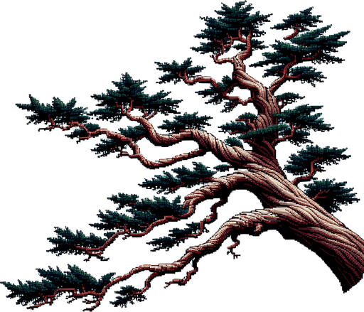 pixelart. A redwood tree branch ..
Single Game Texture. In-Game asset. 2d. Blank background. High contrast. No shadows.
