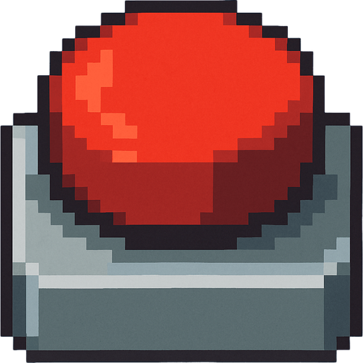 Botón presionado rojo 2D, pixel cartoon.