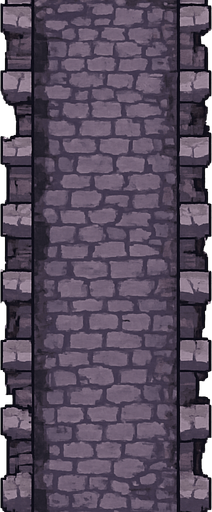 Top down view of a ruined old gray - purple creepy mediavel fance of an overpass. Long run heading straight up and down. pixel art 
Single Game Texture. In-Game asset. 2d. Blank background. High contrast. No shadows.