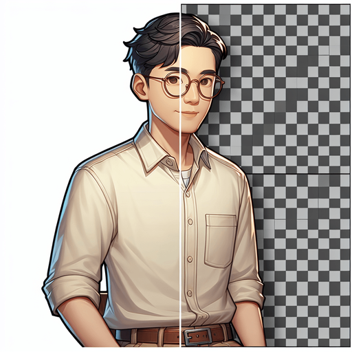 Man with glasses.
Single Game Texture. In-Game asset. 2d. Blank background. High contrast. No shadows.