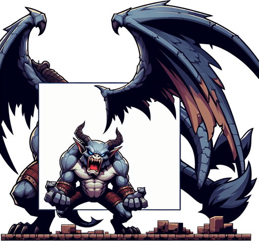 2d evil  winged gargoiyle monster anger taunt
Single Game mTexture.  In-Game asset.  2d.  Blank background.  High contrast.  No shadows