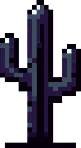 2D Black Pixel Art Cactus.
Single Game Texture. In-Game asset. 2d. Blank background. High contrast. No shadows.