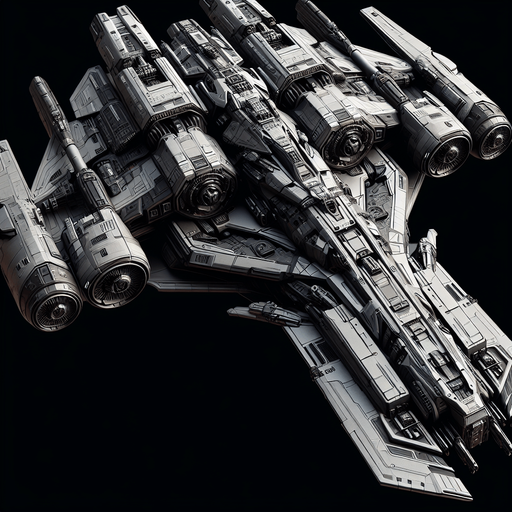 Make a space ship.
Single Game Texture. In-Game asset. 2d. Blank background. High contrast. No shadows.