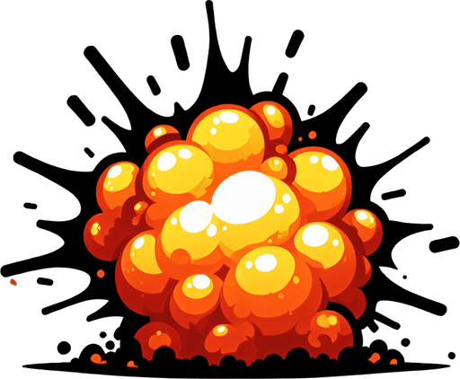 An explosion
Single Game Texture. In-Game asset. 2d. Blank background. High contrast. No shadows.