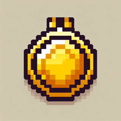 round gold medal. pixelated. 8-bit.
Single Game Texture. In-Game asset. 2d. Blank background. High contrast. No shadows.