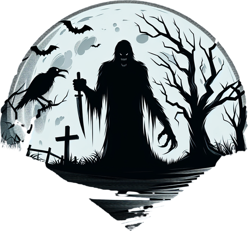 Dark background horror.
2d. Blank background. High contrast. No shadows.