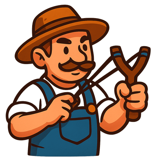 Farmer with a slingshot.
In-Game asset.  2d.  High contrast.  No shadows