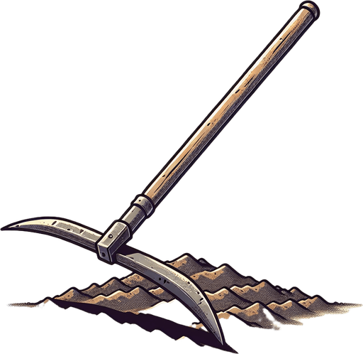 Let's make a Farming Hoe so that we can till soil with it.
Single Game Texture.  In-Game asset.  2d.  Blank background.  High contrast.  No shadows