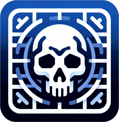 tête de mort bleu.
Single Game Texture. In-Game asset. 2d. Blank background. High contrast. No shadows.