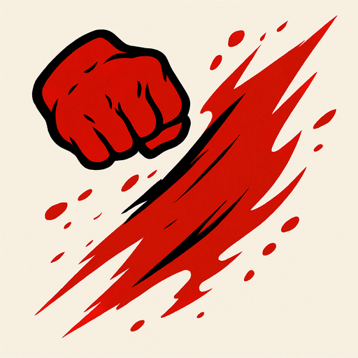 Big red fist slash effect. 2D. Top View..
In-Game asset.  2d.  High contrast.  No shadows