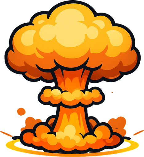 2D survivor.io game style atomic boom effect front view. No text written on it.