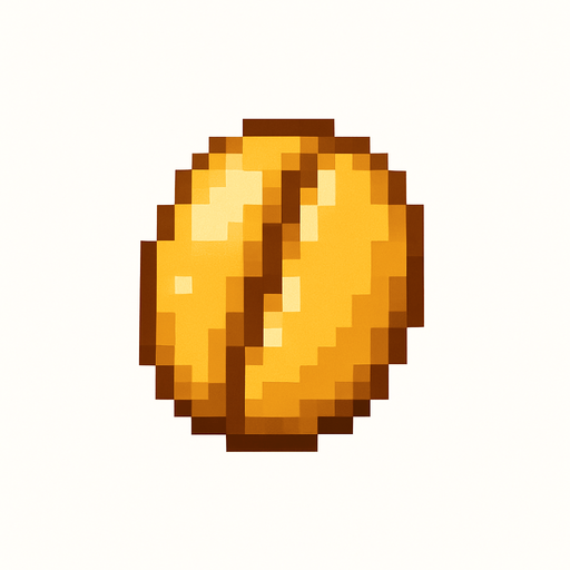 grano de cafe dorado de pixeles.
In-Game asset.  2d.  High contrast.  No shadows