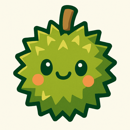 Durian with cute face.
In-Game asset.  2d.  High contrast.  No shadows