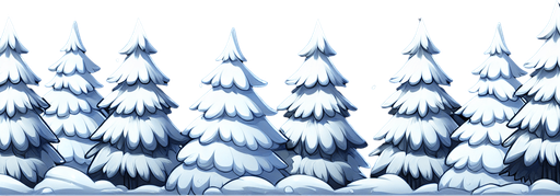 Tree line of snowy pine trees. Cartoon. Black background.
Single Game Texture. In-Game asset. 2d. Blank background. High contrast. No shadows.