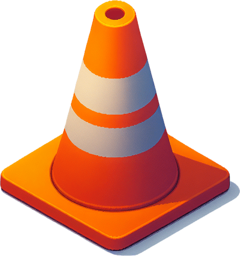 a orange road cone.
Single Game Texture. In-Game asset. 2d. Blank background. High contrast. No shadows.