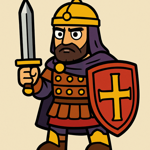 Animasyon çizgi dizi tarzında bir bizans askeri.
In-Game asset.  2d.  High contrast.  No shadows