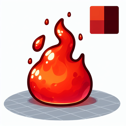 Un slime rojo prendido fuego RPG con estilo suave y simple.
Single Game Texture.  In-Game asset.  2d.  Blank background.  High contrast.  No shadows