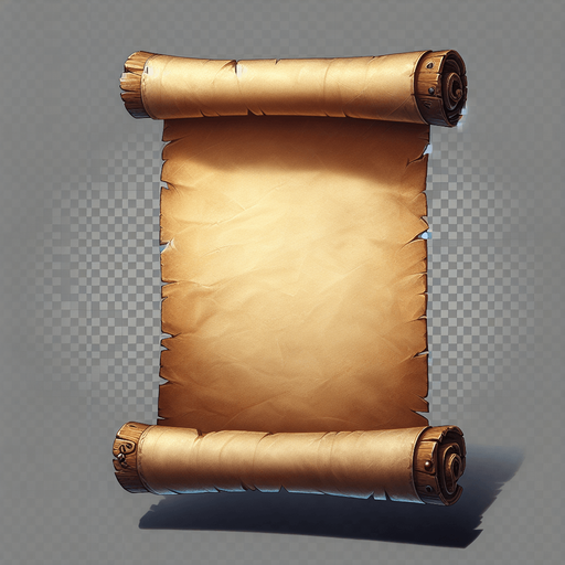old paper scroll, blank with no writing, Single Game Texture. In-Game asset. 2d. transparent Blank background. High contrast. No shadows. Single Game Texture. In-Game asset. 2d. Blank background. High contrast. No shadows.