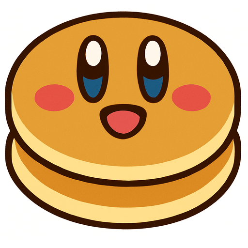 Pancake with a kirby face.
In-Game asset.  2d.  High contrast.  No shadows