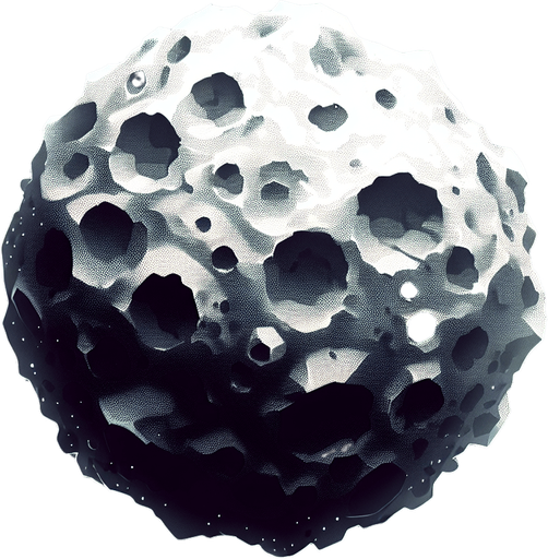 a single asteriod texture.
Single Game Texture.  In-Game asset.  2d.  Blank background.  High contrast.  No shadows