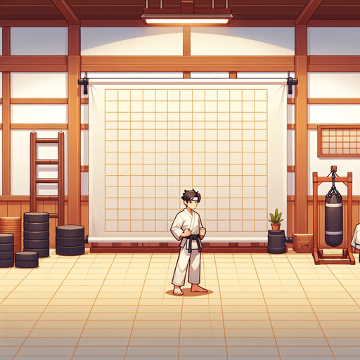 A Karate Background.
Single Game Texture. In-Game asset. 2d. Blank background. High contrast. No shadows.