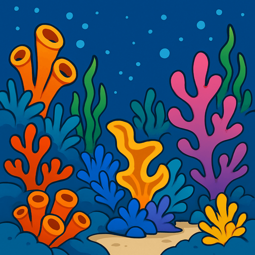 veryy quite coral reef under sea disney 2d image style.
In-Game asset.  2d.  High contrast.  No shadows