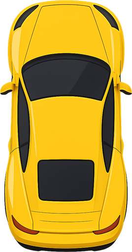 lüks sarı araba üsten görünüş. No background. Transparent background. Blank background. No shadows. 2d. In-Game asset. flat