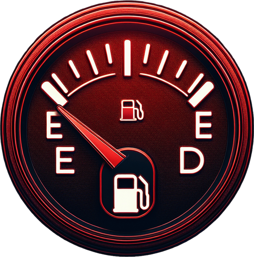 Red fuelindicator's gauge. Transparent image from front view.