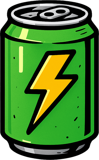 1 Lata verde con un rayo, sin fondo.
In-Game asset.  2d.  High contrast.  No shadows