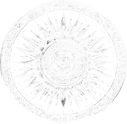 plain white intricate sun icon. black background