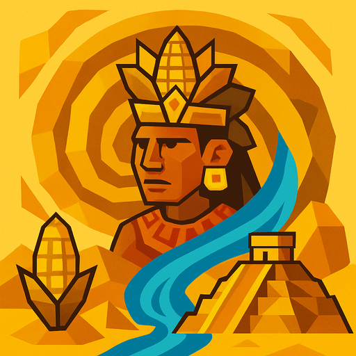 Mistik mısır ve aztek resmi çöl gibi bir spiral ve sarı renk agırlıklı low poly nesneler ve su akıyor efekti.
In-Game asset.  2d.  High contrast.  No shadows