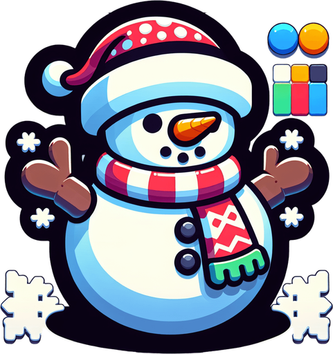 a christmas snow man. plastic style. Single Game Texture. In-Game asset. 2d. Blank background. High contrast. No shadows.