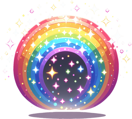 rainbow sparkle.
Single Game Texture. In-Game asset. 2d. Blank background. High contrast. No shadows.