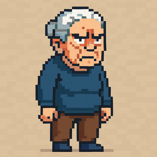 bad regular frown casual old woman full body 2d pixel art.
In-Game asset.  2d.  High contrast.  No shadows