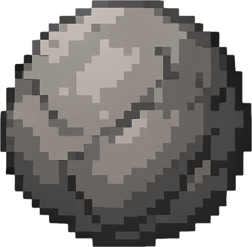 Quiero una roca de color gris, circular, en estilo 32 bits.
In-Game asset.  2d.  High contrast.  No shadows